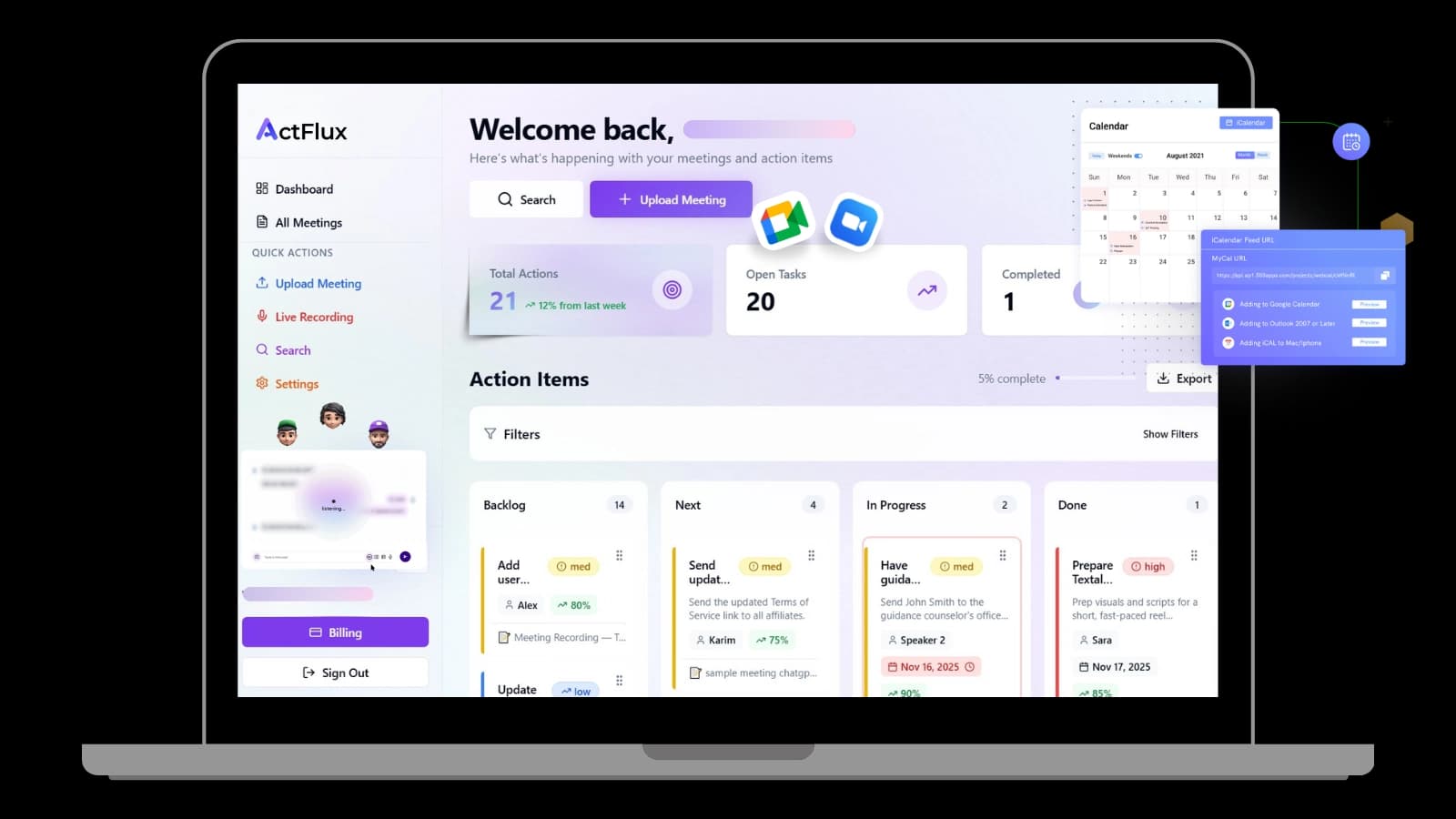 ActFlux Dashboard Preview