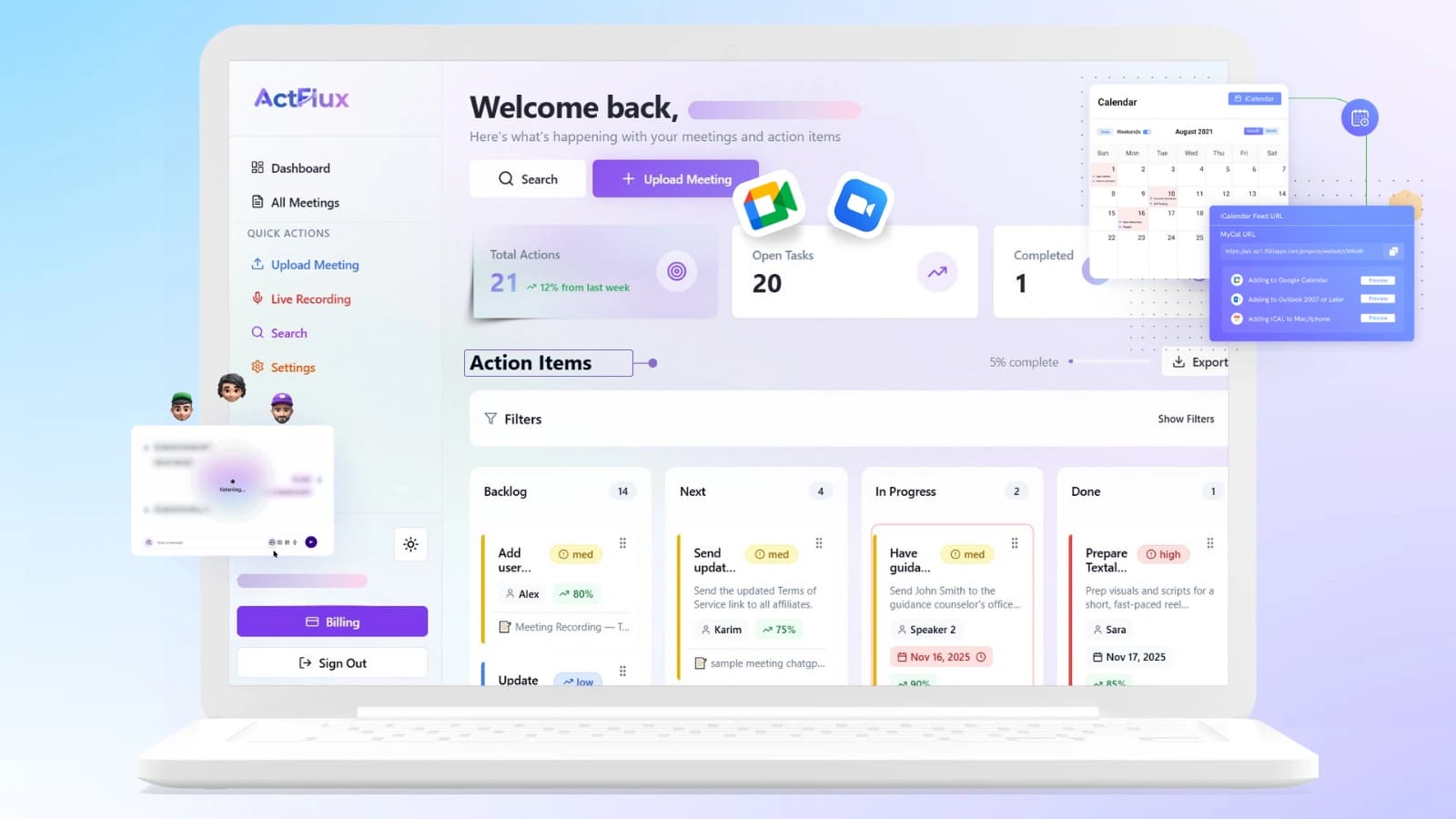 ActFlux Dashboard Preview